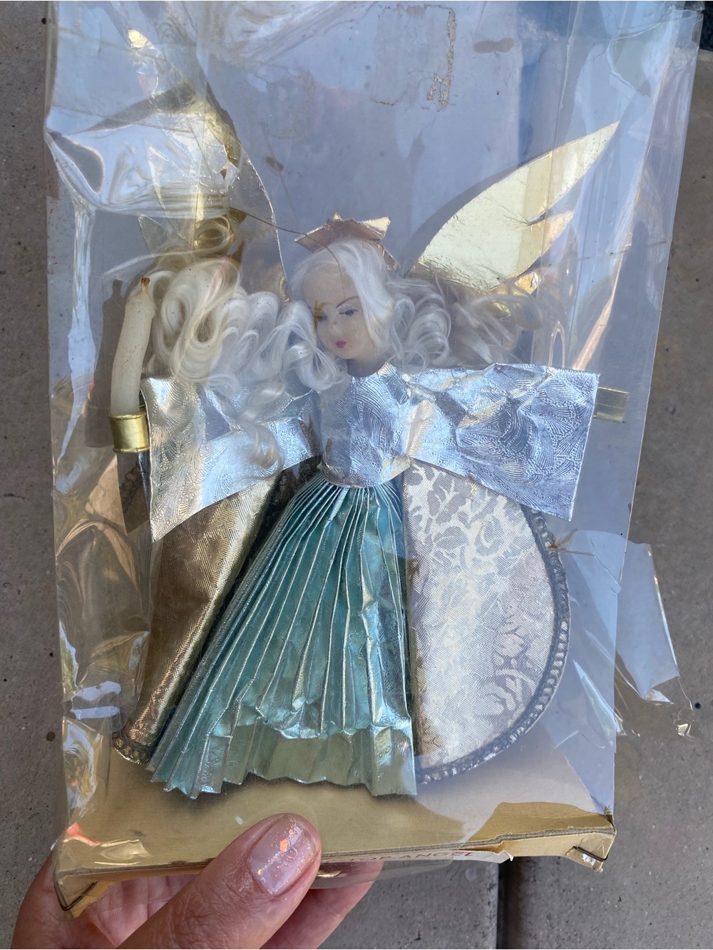 Vintage Holiday Angel Tree Topper in Gold and Teal